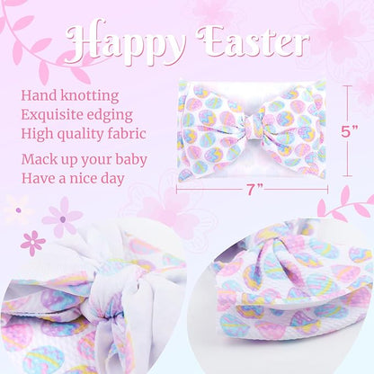 7” Large Baby Bows Easter Egg Bows Headbands for Girls Newborn Infant Elastic Tied Hairbands Bows Easter Cute Hair Accessories Gift Pink White Blue