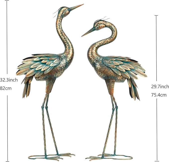 Shorayn Metal Crane Garden Statue, Garden Sculptures & Statues, Bronze Crane Ornaments Yard Art for Backyard Patio Lawn Decorations