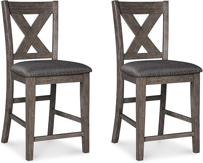 Signature Design by Ashley Caitbrook Rustic 24.63" Counter Height Upholstered Barstool, Set of 2, Gray
