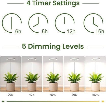 LBW Grow Lights for Indoor Plants, 6.3" Full Spectrum Plant Light with Base, 59" Height Adjustable Grow Lamp, 6/8/12/16H Auto Timer, 3 Color, 5 Dimmable Level, for Tall Large Plants, White, 2 Pack