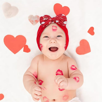 Red Pink Heart Baby Bow Headbands Sequin Bows Glitter Hair Bow for Girts Toddler Baby Headband Bows 6-24 Months.(FD104) (Heart-shaped Red)