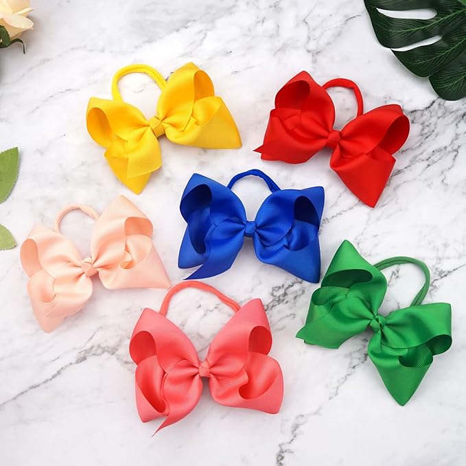 2Pcs 6 Inches Ribbon Baby Girls Headbands Infant Elastic Hairbands Large Cheer Bow Hair Band Accessories for Child Toddlers Girls (Red)