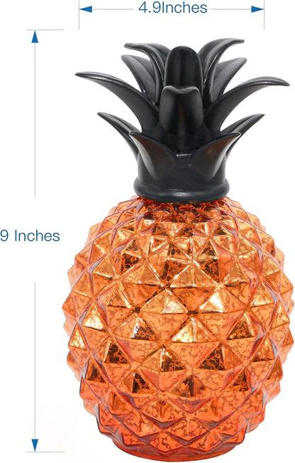 Romingo Mercury Glass Pineapple Lamp 9 Inch Batteries Operated Night Light with Timer for Living Bed Room, Women's Gift for Wife Girl Friend, Orange