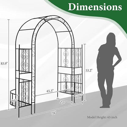 Garden Arbor with Planter Boxes, 7FT Wedding Arches for Ceremony, Metal Garden Arch for Climbing Plants Outdoor, Black Garden Archway for Lawn, Patio and Backyard, Includes Ground Stakes