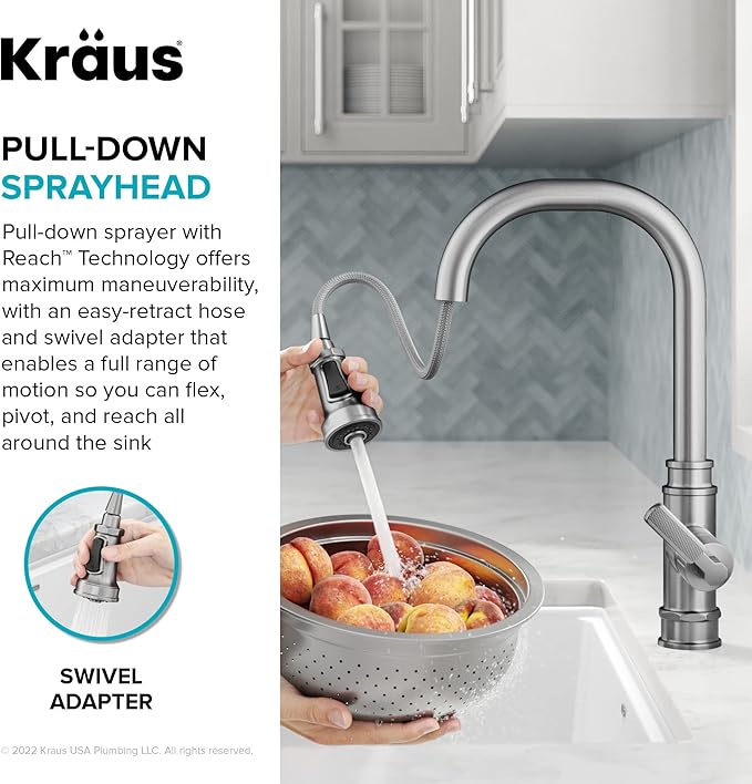 KRAUS Allyn Transitional Industrial Pull-Down Single Handle Kitchen Faucet in Spot-Free Black Stainless Steel