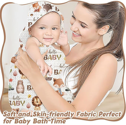 1PCS Wildlife Theme Baby Bath Towels, Hooded Baby Towel for Newborns, Toddler Bath Towel for Boys or Girls, Soft & Absorbent, with 1 Toddler Face Towels 32 * 32IN