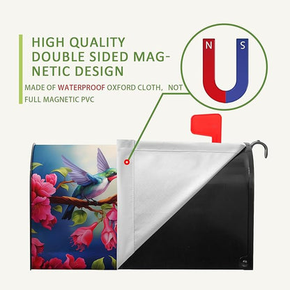 Summer Mailbox Covers Magnetic Hummingbird Flower Mailbox Post Cover Fuchsia Hybrida Floral Mail Box Wraps Bird Pink Flowers Decor Waterproof Garden Yard Standard Size 21x18 Inch