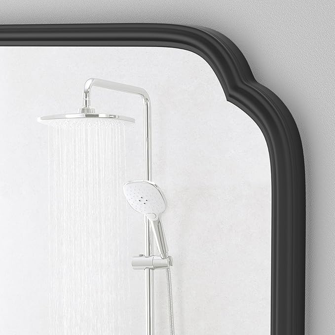 48 x 24 Inch Black Bathroom Vanity Mirror for Wall with Metal Frame Modern Rectangle Rounded Corner Wall Decor Mirror for Big Bathroom Over Sink (Horizontal/Vertical)