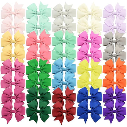 40PCS 3 Inch Hair Bows for Girls Grosgrain Ribbon Toddler Hair Accessories with Alligator Clip Bow for Toddler Girls Baby Kids Teens In Pairs