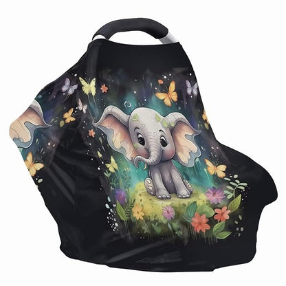 ZFRXIGN Elephant Car Seat Cover for Baby Stretchy Carseat Cover for Girls Nursing Cover Butterfly Canopy Lightweight High Chair Cover Flower Black