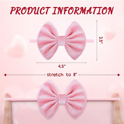 Velvet Baby Girls Bows Elastic Nylon Headbands Red Pink Handmade Newborn Bows Hairbands Infants Toddlers Hair Accessories 3 Pcs Red Rose Pink