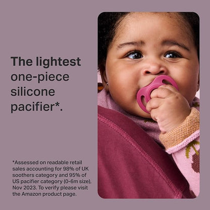 Tommee Tippee Ultra-Light StayPut Pacifier, One-Piece Silicone Design, 6-18m, 4 Pack