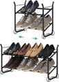 SunnyPoint Expandable & Stackable 2-Tier Shoe Rack – Adjustable Shoe Organizer for Entryway, Closet or Bedroom, Holds 4 to 8 Pairs, Space-Saving Metal Shoe Storage Shelf (17.5"–31.49" W) (BLK, 2 Tier)
