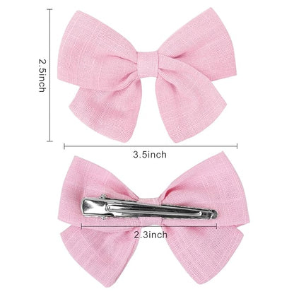 OAOLEER 40Pcs 3.5Inch Hair Bows for Toddler Girls - Linen Neutral Pigtail Bows Double Bun Ponytail Bows Alligator Clips Hair Barrettes Accessories for Baby Little Girls Kids in Pairs