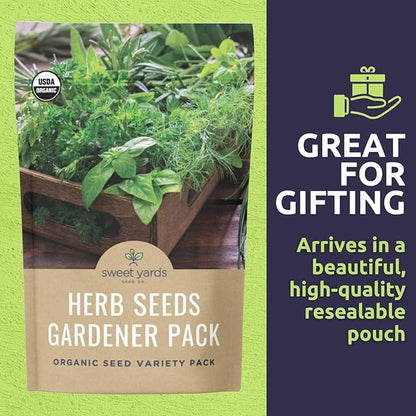 Organic Herb Seeds Variety Pack - 16 Individual Packs - 2025 Season - Basil, Cilantro, Dill, Thyme, Parsley and More! for Indoor & Outdoor Planting (Non-GMO, Certified Organic)