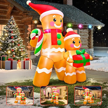 5FT Christmas Inflatables Outdoor Decorations Inflatable Gingerbread, Built in LED Lights Blow up Yard Decorations for Xmas Holiday Party Indoor Garden Lawn Décor