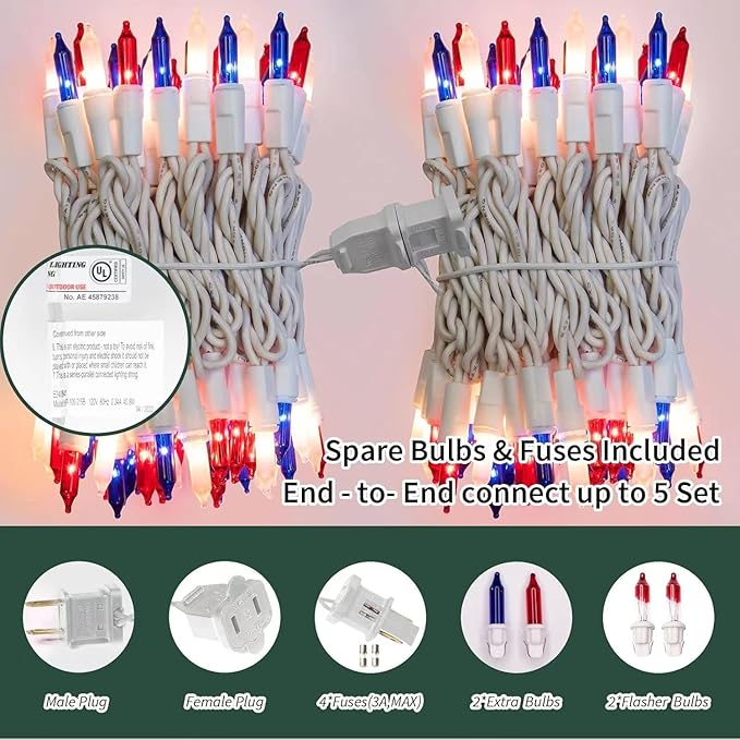 LAMPHOME Red White and Blue Mini String Lights, 31.9FT 150 Lights 4th of July Patriotic Lights White Wire, Red White Blue Fairy Lights for Indoor Outdoor Independence Day Memorial Day Tree Decoration