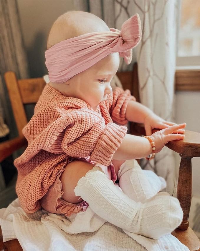 jollybows 6pcs Baby Nylon Headbands Hair Bow Elastics Hairbands Hair Accessories for Baby Girls Newborn Infant Toddlers Kids (Upgrade patterns colors)