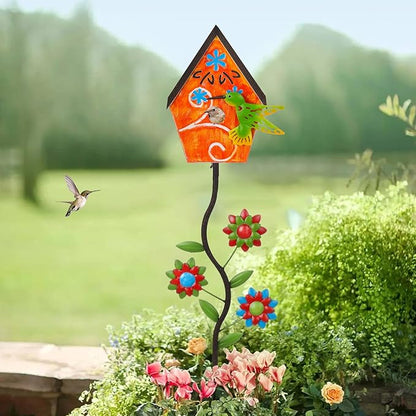 51” Bird Houses Stake for Outside, Metal Wild Bird Feeder Birdhouse Stake Pole with Hummingbird Design Outdoor Decorations for Patio, Backyard, Garden