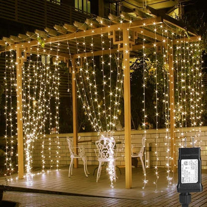 Lighting EVER 306 LED Curtain Lights with 18 Hang Down String Lights, 10×10 ft Plug in Hanging Fairy Lights for Bedroom Wall Window, Twinkle Backdrop Lights for Wedding Patio Gazebo (NOT Connectable)