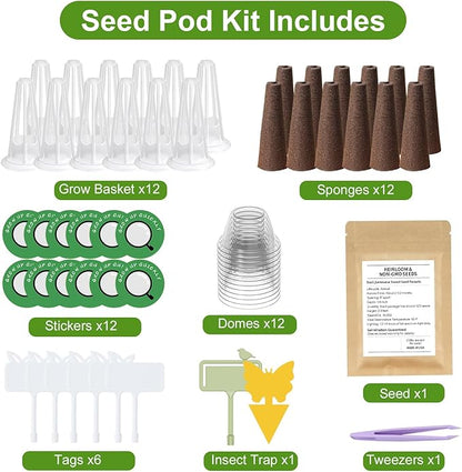 12-Pod Gourmet Herb Seed Kit Compatible with All Hydroponics, Hydroponic Growing Kit with Seeds & Grow Sponges – Indoor Garden Starter Set for Fresh Herbs & Vegetables (Basil)