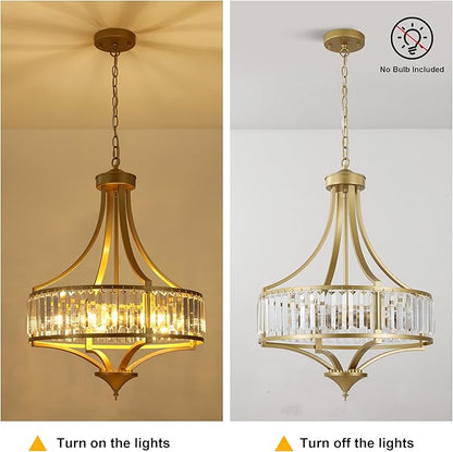 20" Modern Crystal Chandelier, 5-Light Gold Dinning Room Light Fixtures Over Table, Hanging Round Pendant Chandelier for Kitchen Island Entryway Bedroom Office Bathroom Stairwell