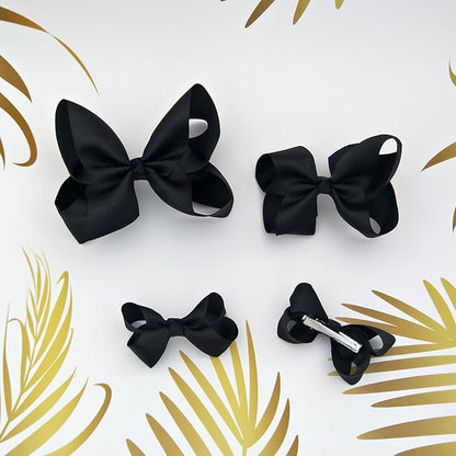 Black Bows for Girls,6PCS Hand-made Grosgrain Ribbon Hair Bows Alligator Clips Hair Accessories for Little Teen Toddler Girls Kids (Black)