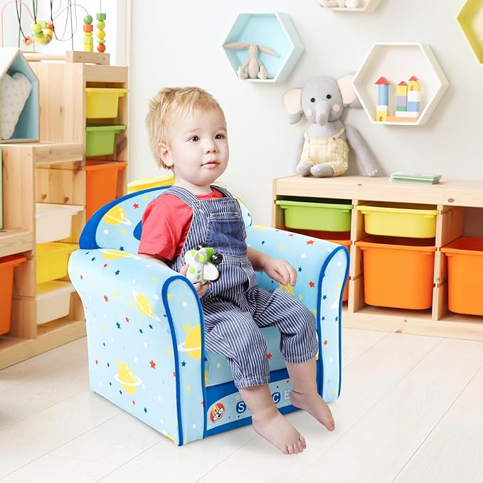 Costzon Kids Couch, Children's Sofa Armrest Chair with Pattern, Toddler Furniture w/Sturdy Wood Construction, Preschool, Lightweight Kids Couch Sofa Chair for Aged 1-5 Boys & Girls Gifts, Airplane