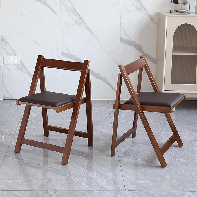 Folding Dining Chairs with Padded Seat Lightweight sillas para Fiestas,2 Pack Folding Chair for Dinner,Party Wedding,Picnic Event, 196LB Weight Capacity(Walnut)