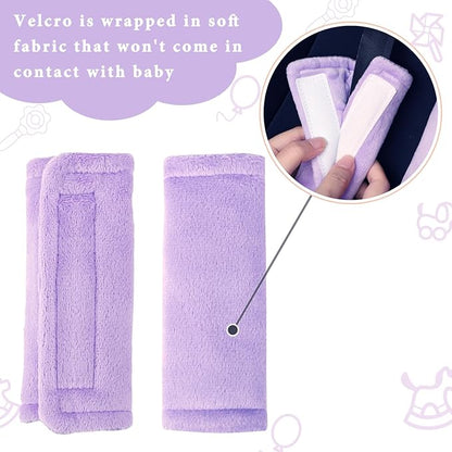 SWESEN Baby Car Seat Belt Covers for Boys and Girls, Carseat Shoulder Padding, Soft Car Seat Neck Cover, Mink Car Seat Straps Shoulder Pads, Solid Colour Stroller Strap Cover for Baby Kids, Purple