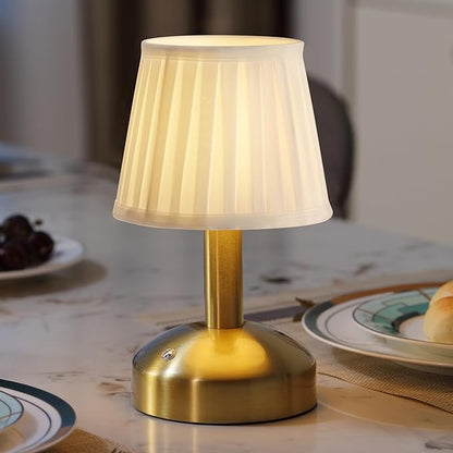 KDG Modern Cordless Small Table Lamp, Portable LED Fabric Shade Desk Lamps, 5000mAh Rechargeable Battery Operated Lighting for Bedroom, Bedside, Bar, Living Room, Dining Room, Night Light(Gold)