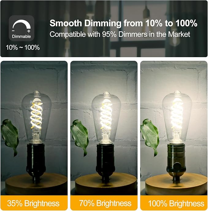 ST58 Edison Bulbs 60 Watt Led, 5000K Vintage Light Bulbs, E26 Led Bulb 6W Dimmable Plastic 600LM, Antique Decorative Filament LED Bulb for Bedroom Office Fan Lights Ceiling Fixtures 12 Pack