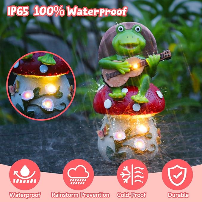 Birthday Gifts for Women Frog and Mushroom Garden Statue,Home Halloween Decorations Outdoor Funny Solar Lights Garden Decor Art Housewarming, Patio,Yard,Lawn Ornament