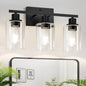 MOKATNG 3-Light Bathroom Light Fixtures, Vanity Light with Clear Glass Shades, Matte Black Bathroom Light Fixtures Over Mirror, Modern Bathroom Wall Lamp for Mirror Living Room Cabinet Bedroom