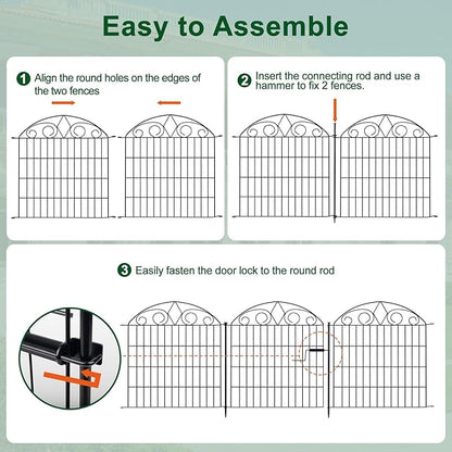SUNLAX 10 Panels Garden Fence 20ft(L) x 24in(H) Metal No Dig Fence Animal Barrier for Dogs Temporary Fence for Backyard Outdoor Garden with Gate