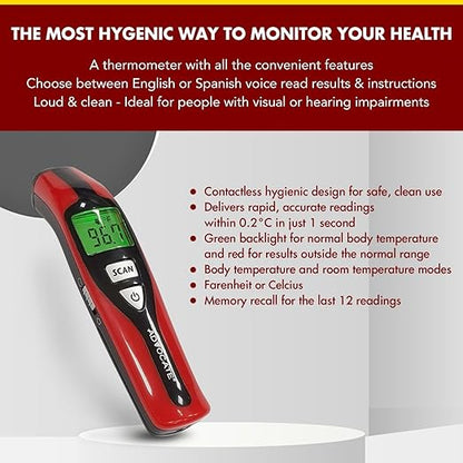 Advocate Non Contact Touchless Speaking Thermometer for Adults, Kids & Babies – Digital Infrared Thermometer – Clinical Results-Speaks English and Spanish