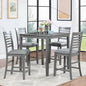 KEIKI 5-Piece Counter Height Dining Table Set with Square Table and 4 Upholstered Ladder Backrset Chair, for 4 Person, Modern Style Wooden Table Set, Easy Assembly, for Kitchen, Dining Room, Gray