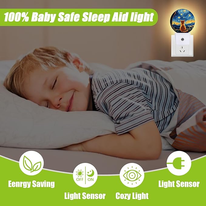 Lonely Cat Night Light,Starry Night Lights Plug into Wall for Kitchens Toilets Bedroom Decorative Half Round Nightlight Led Lamp 0.5W Sleep Friendly