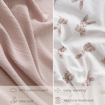 Little Jump Muslin Hooded Baby Bath Towels - 2 Pack 100% Cotton Towel for Babies, Infants, Toddlers - 32x32Inch - Highly Absorbent and Newborn Essential (Bunny)