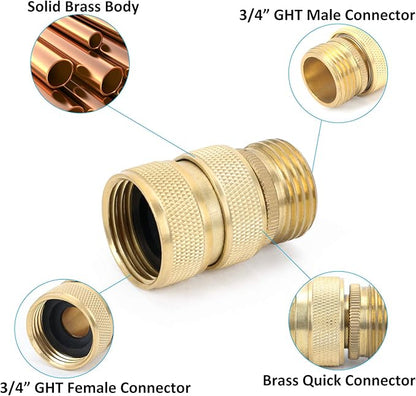 STYDDI Brass Full Flow Garden Hose Quick Connect Fittings, Full Port Solid Brass Outdoor Water Hose Quick Disconnect Connector Coupler with Male and Female - 6 Male and 3 Female