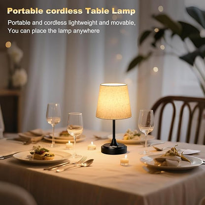 Wowag Small Cordless Table Lamp Rechargeable,5000mAh Battery Operated Desk Lamp,3 Colors & 7 RGB Stepless Dimmable,Touch Ambient Light for Bedside,Bedroom,Dining Room,Living Room,Black,FlaxenShade