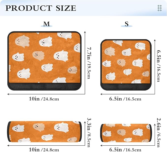 2 Pack Seatbelt Covers Seat Belt Cover Pad for Adults Boys Girls Car Seat Strap Covers Pads Cushion Universal Shoulder Strap Pad Protector for Backpack Camera Bag 10x7.7Inch Halloween Ghosts Orange