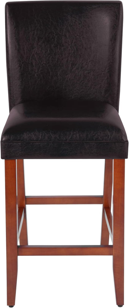 HomePop Home Decor | Classic Counter Height Bar Stools | 29 Inch Bar Stools | Decorative Home Furniture (Brown Faux Leather) Single Pack