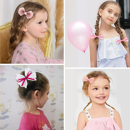 18pcs Pink Hair Bows for Baby Girls,Toddler Girls and Teen Girls.Alligator Hair Clips,Hair Barrettes,Hair Ties,Snap Clip Hairpins.Handmade Hair Accessories Gift Set