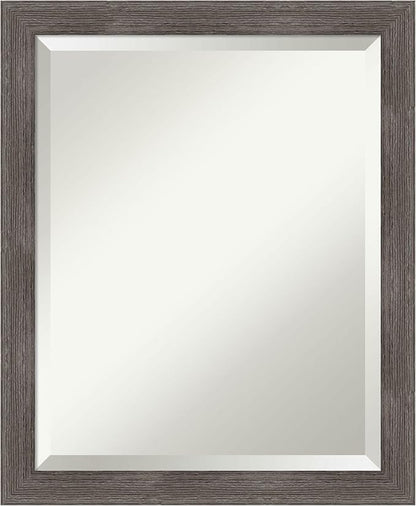 Amanti Art Grey Wall Mirror 23x19 Pinstripe Lead Grey Rectangle Bathroom Mirror for Wall Decor Living Room, Small Modern Wood Frame, Hangs Horizonally and Vertically, Bathroom Decor, Beveled Edge
