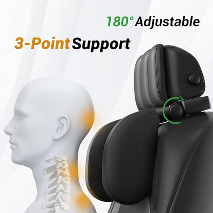Car Headrest Pillow, [Supersleep] Road Pal Headrest with PU/Sponge Pad, 360° Adjustable Car Seat Head Neck Support, U Shaped Car Sleeping Pillow for Kids & Adults (Black-US Patent Design)