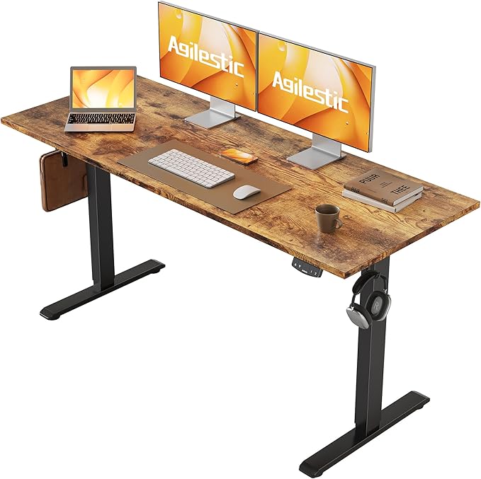 Agilestic Electric Standing Desk, 55 x 24 Inches Height Adjustable Desk, Sit Stand up for Work Office Home, Ergonomic Rising Computer Table with Memory Preset, Rustic Brown
