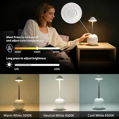 Rechargeable LED Table Light, Tumbler Cordless Table Lamp with 3 Colors & 7 RGB Stepless Dimmable Touch Control Lamps for Patio Restaurant Dining Home Bars (White)