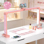 Half Moon Light for Nail Desk with Phone Holder, Large Square Nail Lamp for Desk, Professional Manicurist Desktop Lamp, LED Light Suitable for Manicures, Tattoos, and Sewing, Rhinestone Pink