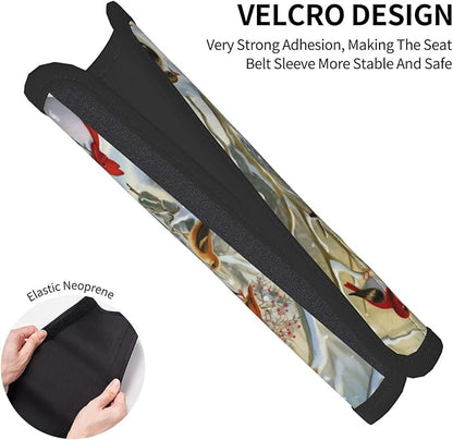 Birds Snowman Winter Seat Belt Cover Fits Cars Trucks SUV Sedans Sweat Absorption Car Seatbelt Strap Cover, Christmas Snowflake Auto Interior Accessories Protector